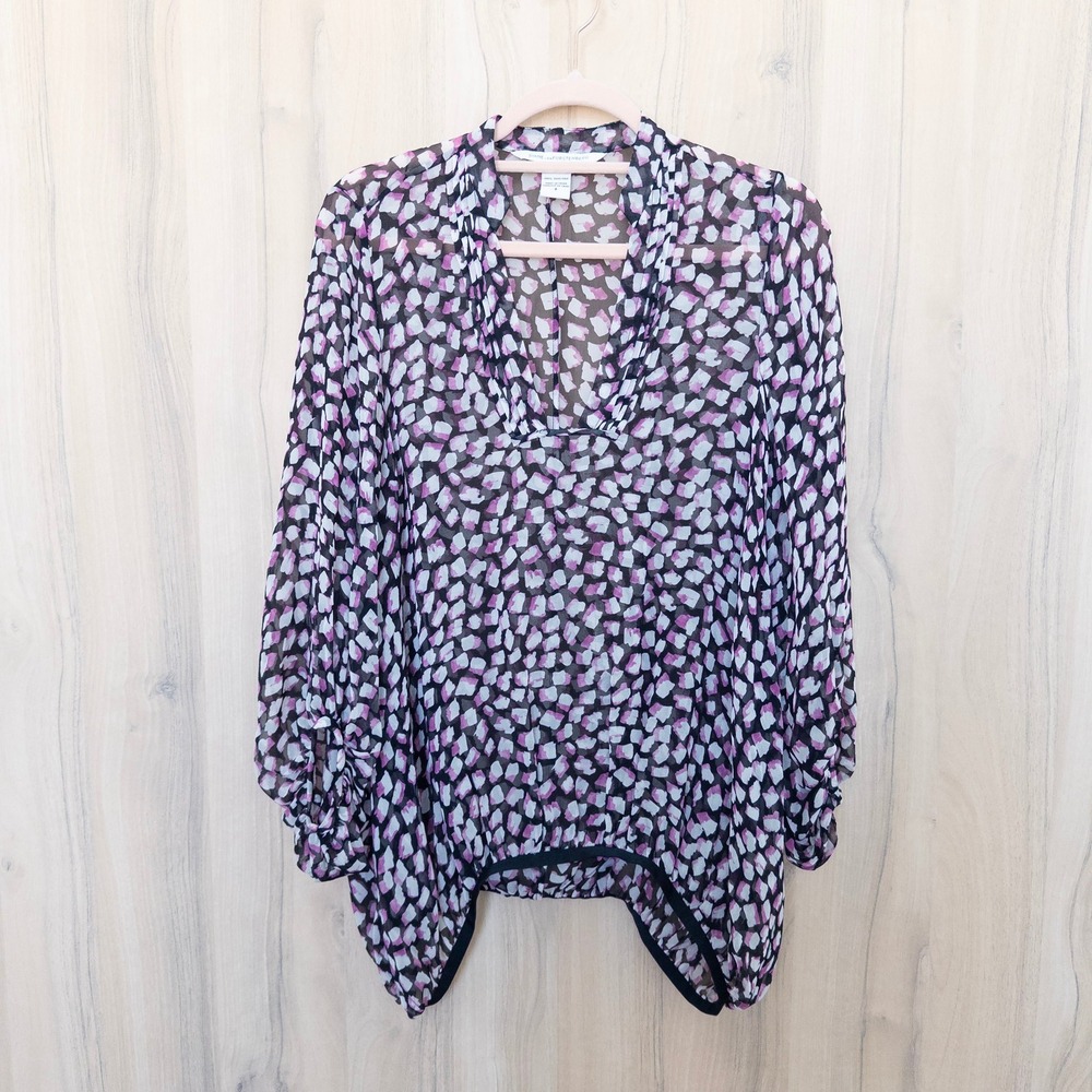 Diane von Furstenberg Womens Silk Blouse 2 Abstract Sheer Luxury Career Designer